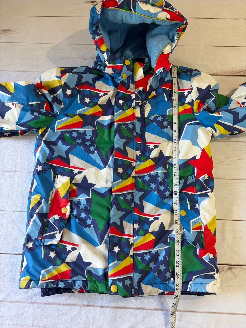 Boden Blue Bright Rainbow Stars Hooded Ski Jacket